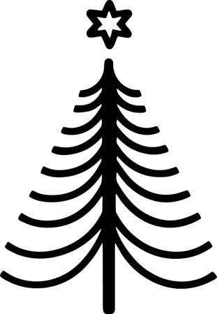 Black line Christmas tree icon isolated on white background. Happy New Year. Vector Illustrationのイラスト素材