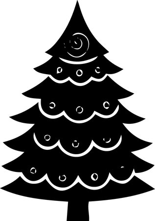 Black and White Silhouette Illustration of a Christmas Tree on White Backgroundのイラスト素材