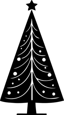 Black silhouette of a Christmas tree on a white background. Vector illustrationのイラスト素材