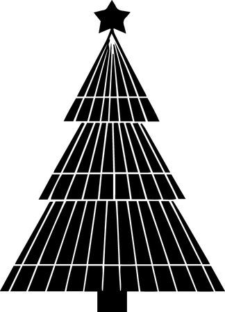 Simple black and white illustration of a christmas tree with a starのイラスト素材