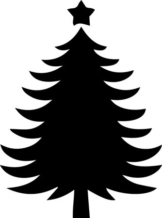 Black silhouette of a Christmas tree on a white background, vector illustrationのイラスト素材