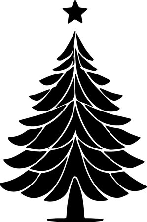 Christmas Tree Silhouette Isolated on White Background. Vector Illustrationのイラスト素材