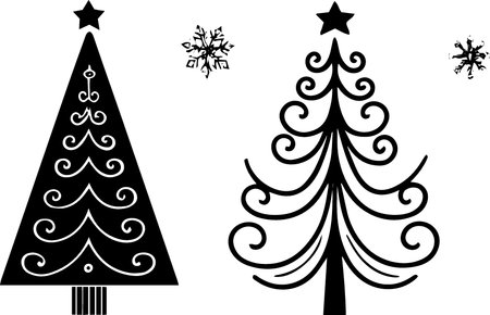 Christmas tree with snowflakes and stars isolated on a white backgroundのイラスト素材