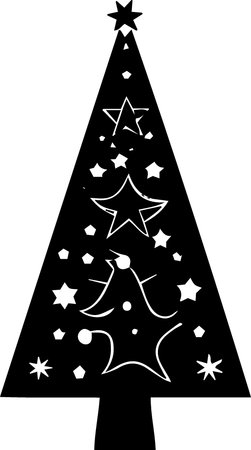Black and white christmas tree with stars and snowflakes.のイラスト素材