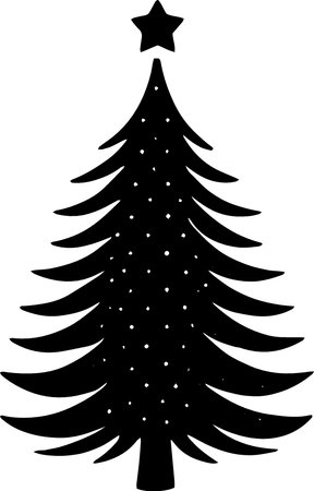 Black silhouette of a Christmas tree on a white background. Vector illustrationのイラスト素材
