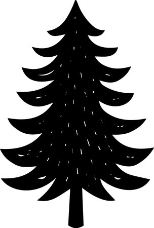 Black silhouette of a Christmas tree on a white background. Vector illustrationのイラスト素材