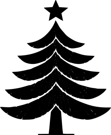 Black silhouette of a Christmas tree on a white background. Vector illustrationのイラスト素材