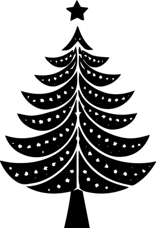 Black silhouette of a Christmas tree on a white background. Vector illustrationのイラスト素材