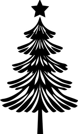 Black and White Christmas Tree Silhouette Isolated on White Backgroundのイラスト素材