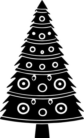 Black and White Silhouette Illustration of a Christmas Tree Isolated on White Backgroundのイラスト素材