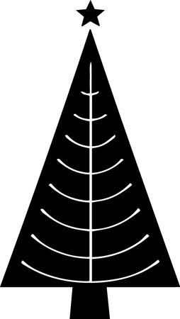 Black and white vector illustration of a Christmas tree with a star.のイラスト素材