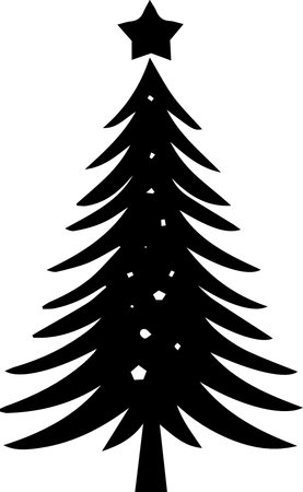 Black silhouette of a Christmas tree on a white background, vector illustrationのイラスト素材