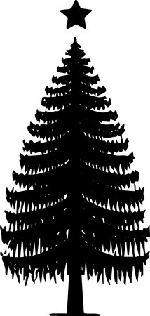 Black Silhouette of a Christmas tree on a white background.のイラスト素材