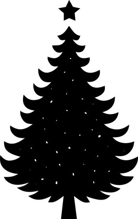 Black silhouette of a Christmas tree on a white background, vector illustrationのイラスト素材