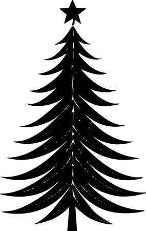 Black silhouette of a Christmas tree with a star. Vector illustration.のイラスト素材