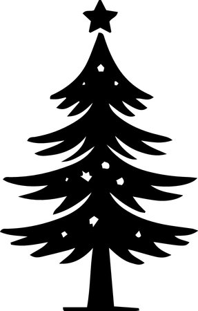 Black silhouette of a Christmas tree on a white background, vector illustrationのイラスト素材