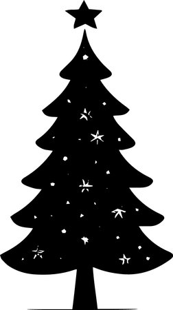 Black silhouette of a Christmas tree on a white background. Vector illustrationのイラスト素材