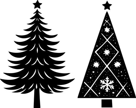 Christmas tree and snowflakes on white background. Vector illustration.のイラスト素材
