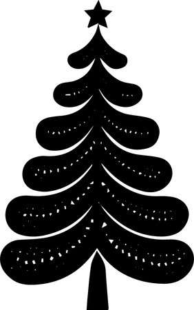 Christmas Tree Silhouette. Vector Illustration Isolated on White Backgroundのイラスト素材