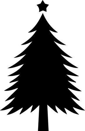 Black silhouette of a Christmas tree on a white background. Vector illustrationのイラスト素材
