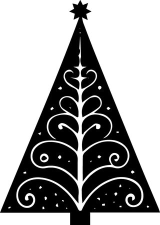 Black and White Silhouette Illustration of a Christmas Tree Isolated on White Backgroundのイラスト素材