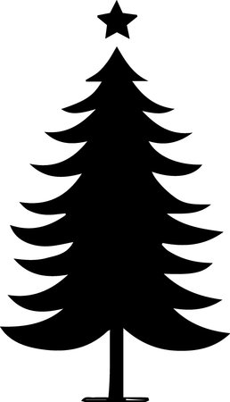 Black silhouette of a Christmas tree on a white background, vector illustrationのイラスト素材