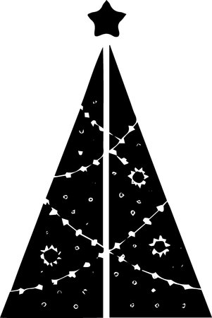 Black and white christmas tree with stars and snowflakes.のイラスト素材