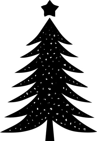 Black silhouette of Christmas tree on a white background. Vector illustration.のイラスト素材