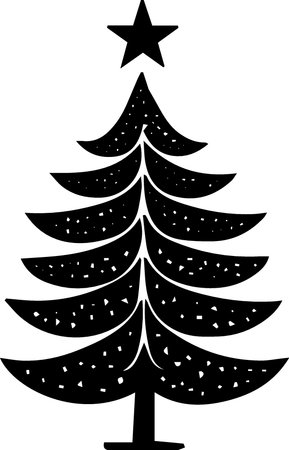 Black and White Silhouette Illustration of a Christmas Tree with Starのイラスト素材