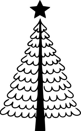 Christmas Tree - Black and White Illustration Isolated on White Backgroundのイラスト素材