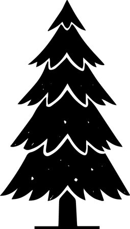 Black and White Christmas Tree Illustration Isolated on a White Backgroundのイラスト素材
