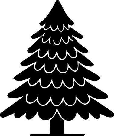 Black silhouette of a Christmas tree on a white background, vector illustrationのイラスト素材