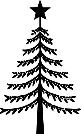 Black silhouette of a Christmas tree on a white background. Vector illustrationのイラスト素材