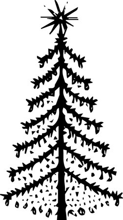 Silhouette of a Christmas tree on a white background. Vector illustrationのイラスト素材