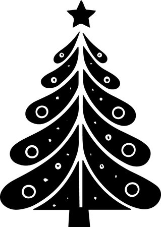 Black silhouette of christmas tree on white background. Vector illustration.のイラスト素材