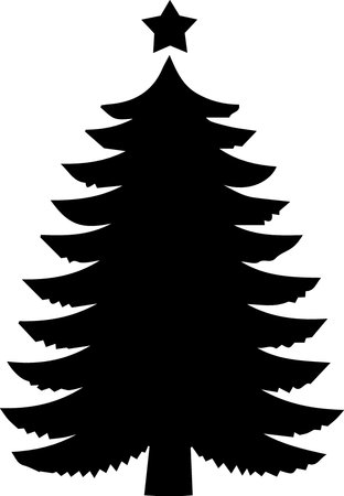 Black silhouette of a Christmas tree on a white background. Vector illustrationのイラスト素材