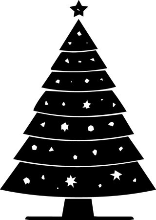 Black silhouette of a Christmas tree on a white background, vector illustrationのイラスト素材