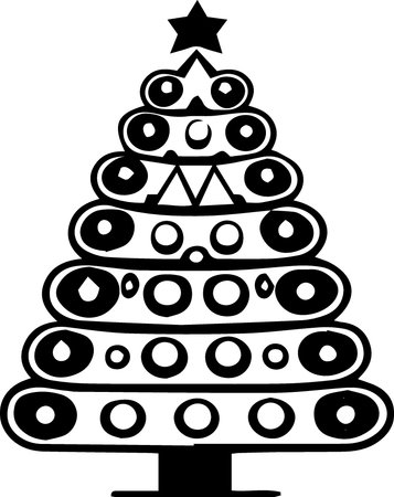 Black and white christmas tree isolated on white background. Vector illustration.のイラスト素材