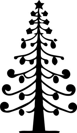 Black and White Silhouette of a Christmas Tree with Ornamentsのイラスト素材