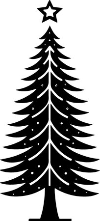 Black silhouette of a Christmas tree on a white background. Vector illustrationのイラスト素材