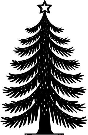 Christmas Tree Silhouette. Vector Illustration Isolated on White Backgroundのイラスト素材