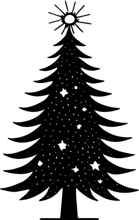 Black silhouette of a Christmas tree on a white background. Vector illustrationのイラスト素材