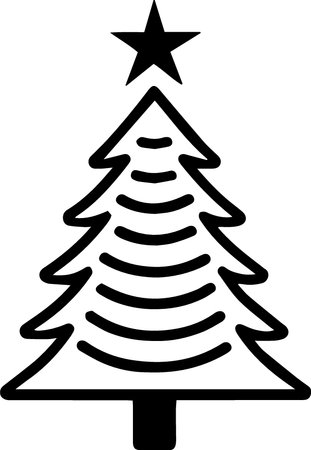 Black line Christmas tree icon isolated on white background. Vector Illustrationのイラスト素材