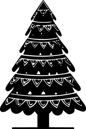 Black and White Silhouette of a Christmas Tree Isolated on White Backgroundのイラスト素材