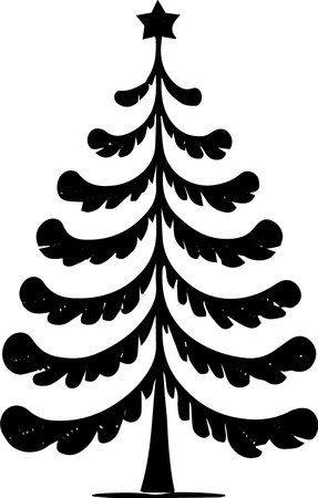 Black and White Silhouette Illustration of a Christmas Fir Treeのイラスト素材