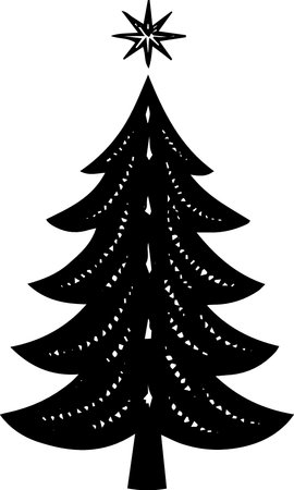 Black silhouette of a Christmas tree. Vector illustration isolated on white backgroundのイラスト素材