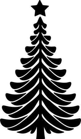 Black silhouette of a Christmas tree on a white background. Vector illustrationのイラスト素材