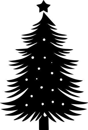 Black silhouette of Christmas tree isolated on white background. Vector illustration.のイラスト素材