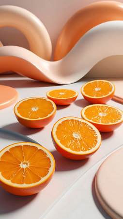 Orange slices on a white background. 3d rendering, 3d illustration.の素材