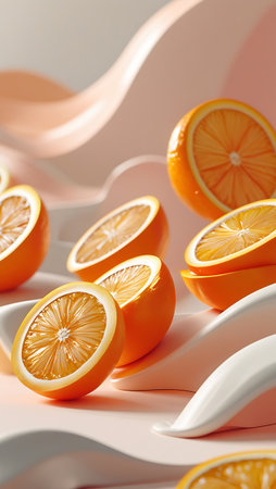Lemon and orange slices on a white background. 3d renderingの素材